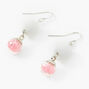 1.5&quot; Pom Pom Drop Earrings - Pink and White,